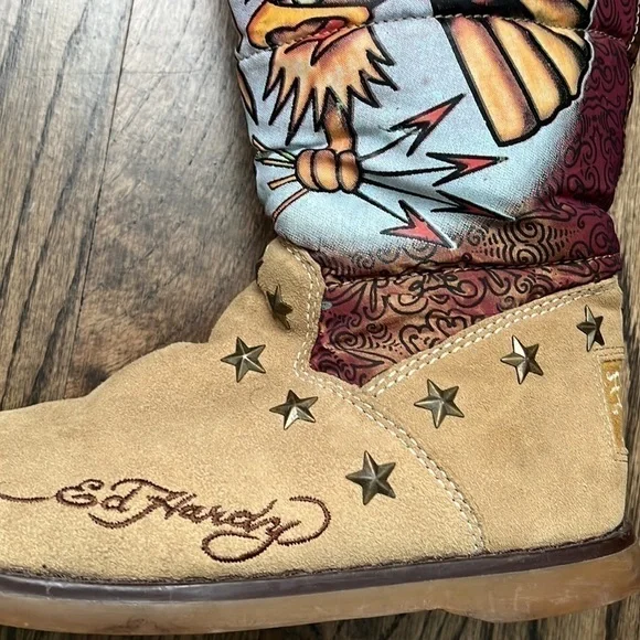 Ed Hardy Born Free Winter Boots Women's Size 5 American Eagle Fur Lined